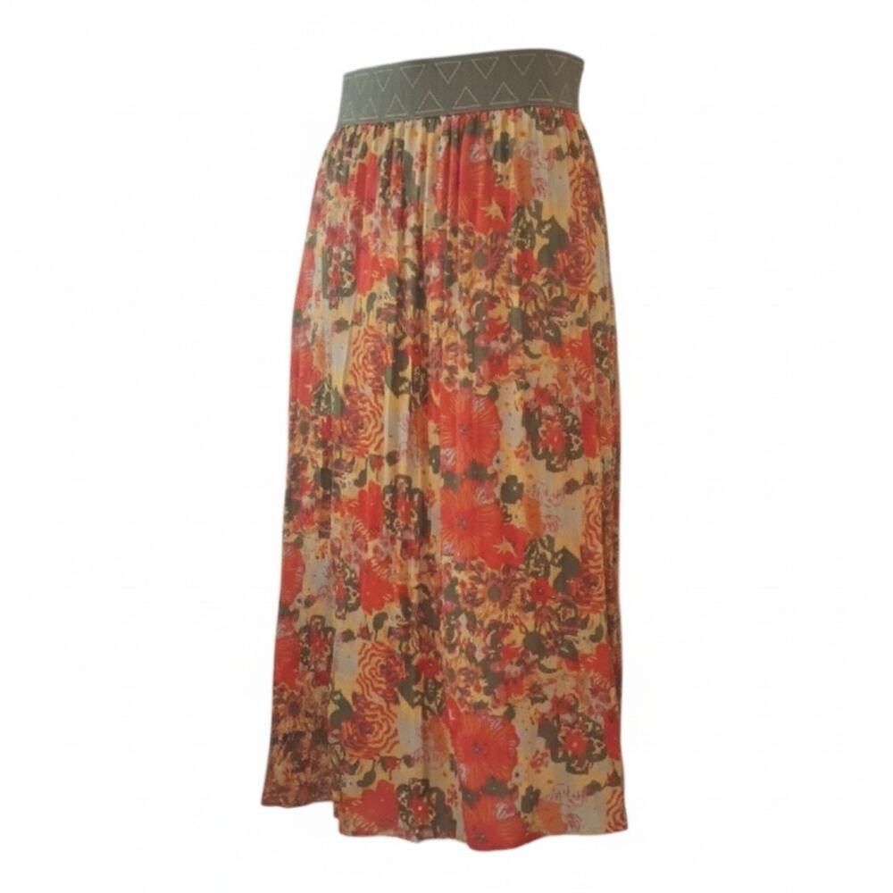 LuLaRoe Womens Accordion-pleated Skirt Flowers Elastic Waistband Size L